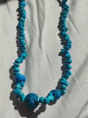 Genuine Real Native American Turquoise Stone Chip Necklace Vintage